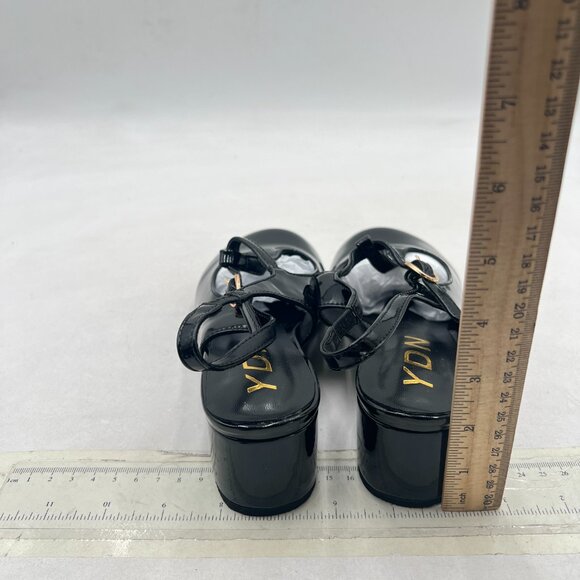 YDN Black Slingback Pumps T Strap Slip On Block Heel Closed Round Toe Dress Shoe - Picture 5 of 8